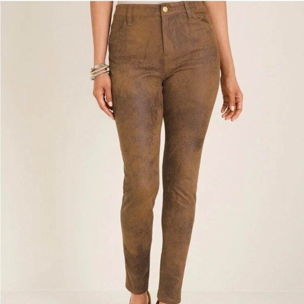 NEW Chico's Ultimate Fit Faux Suede Slim Pants Women 3 XL Brown Worn Luggage - Picture 2 of 13